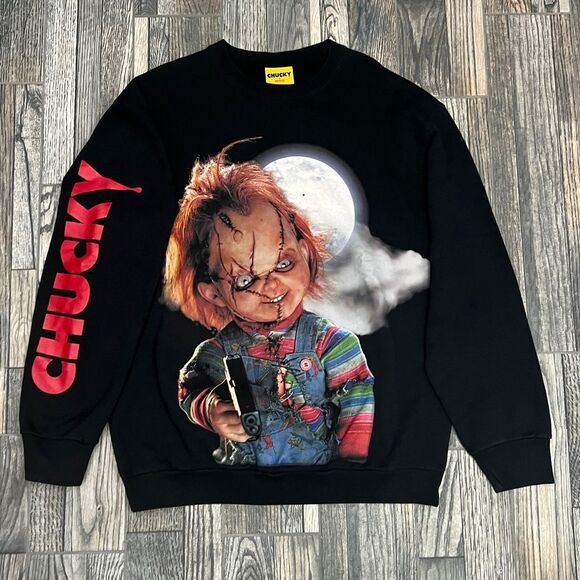 🔥🔥 “NWT” CHUCKY Horror Movie x SHOE PALACE “AOP” Black Crewneck Sweatshirt Sz - Picture 1 of 11